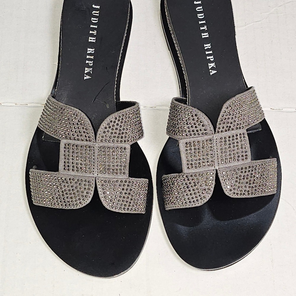Judith Ripka Sloane Pewter Rhinestone Embellished Slide Sandals A276371 Size 5M - Picture 5 of 10